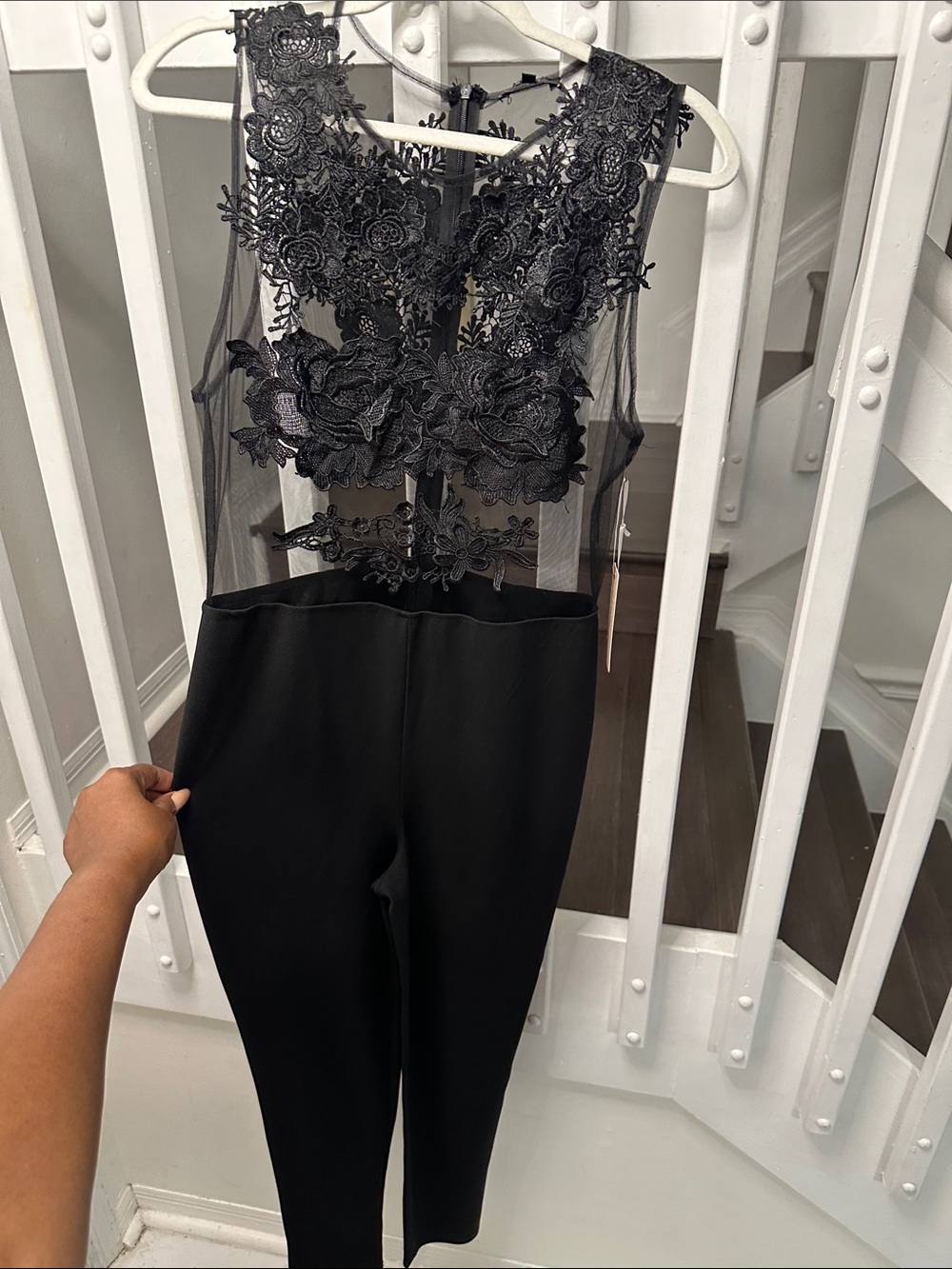 iris Black Sheer Floral Appliqué Jumpsuit - Picture 1 of 6